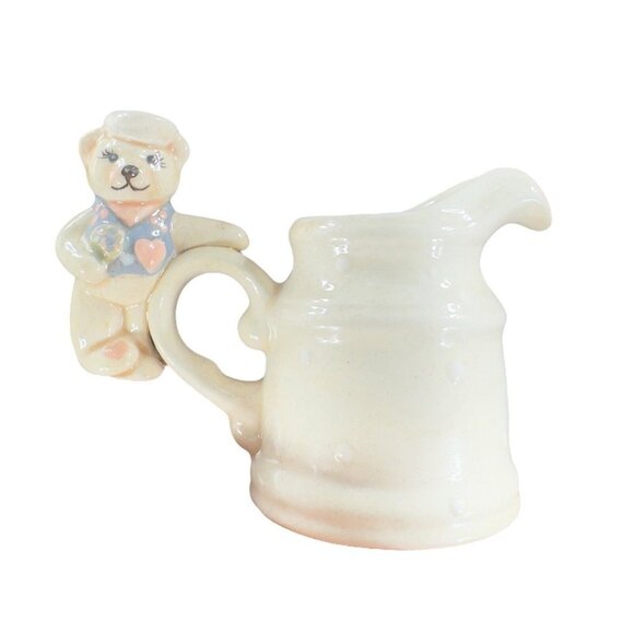 1980s Ceramic Sugar And Creamer Set 2 With Cute Whimsical Teddy Bear On Top - Picture 10 of 15